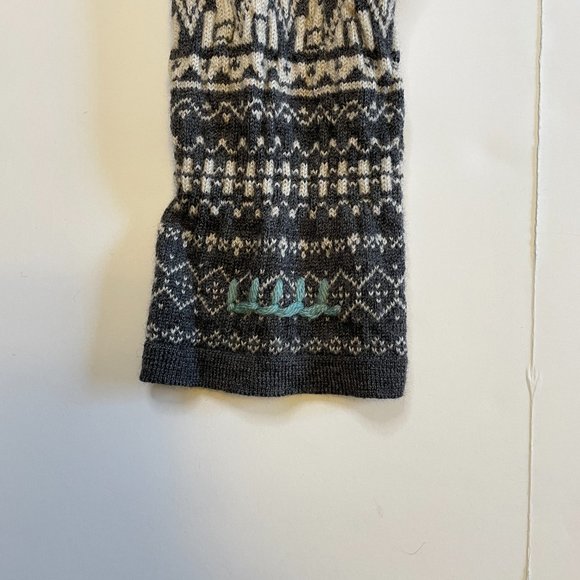 Eddie Bauer 100% Merino Sweater Gray/Red Full Zip Fair Isle Mock Neck Ski - Picture 7 of 13